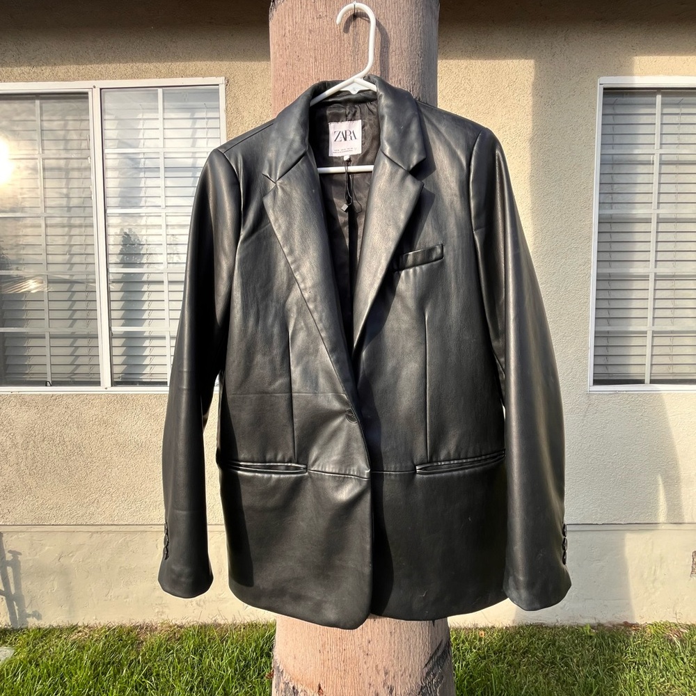 Zara Sleek Black faux Leather Jacket